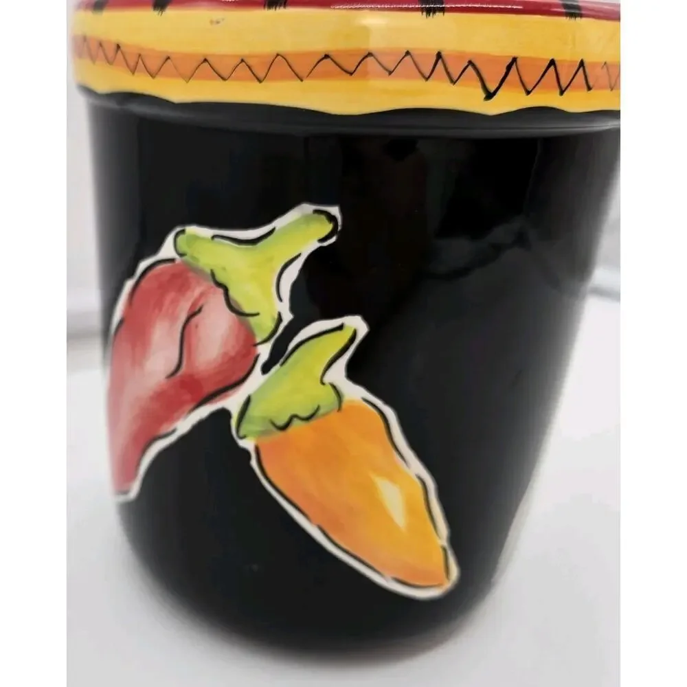 Hausenware Handpainted Clay Jalapeno Open Crock Utensil Holder Red Yellow 7x5